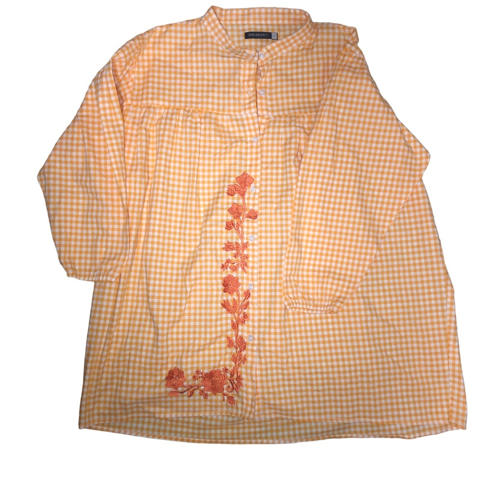 Orange Plaid L Floral Embroidery Vintage style